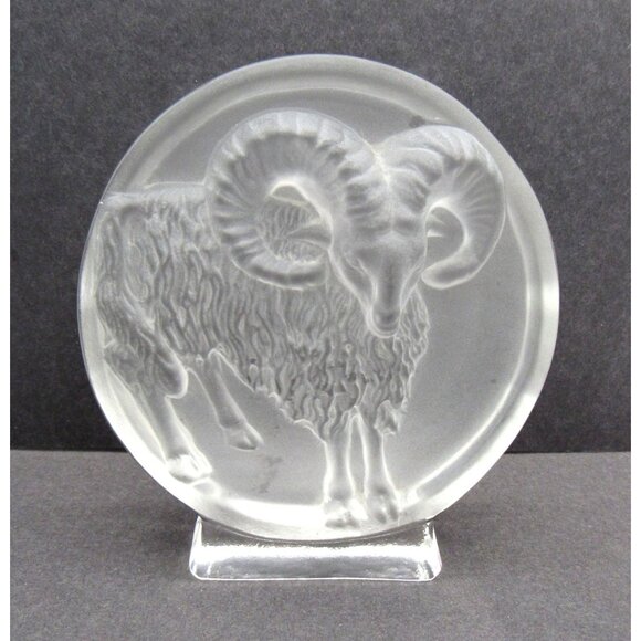 Frosted Glass GOAT RAM Paperweight Art Decor Zodiac Aries 5.2 inches - Picture 1 of 12